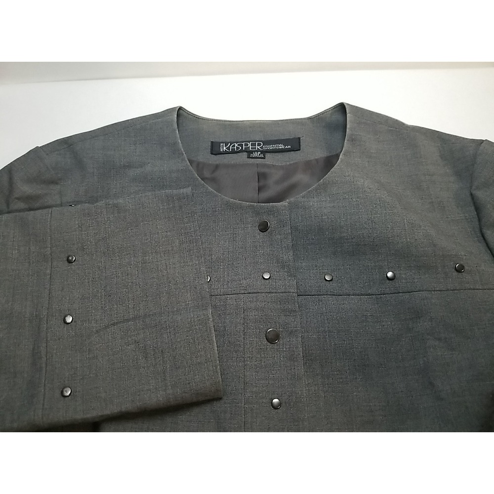 Kasper Essential Sportswear Gray Snap Button Jacket Women Petite 10 Studded